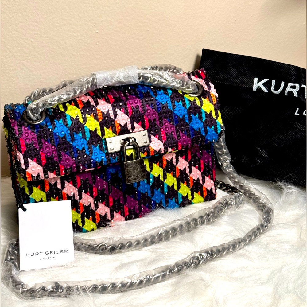 Kurt Geiger NWT Mini Brixton w/crystals. Silver lock hardware, adjustable strap